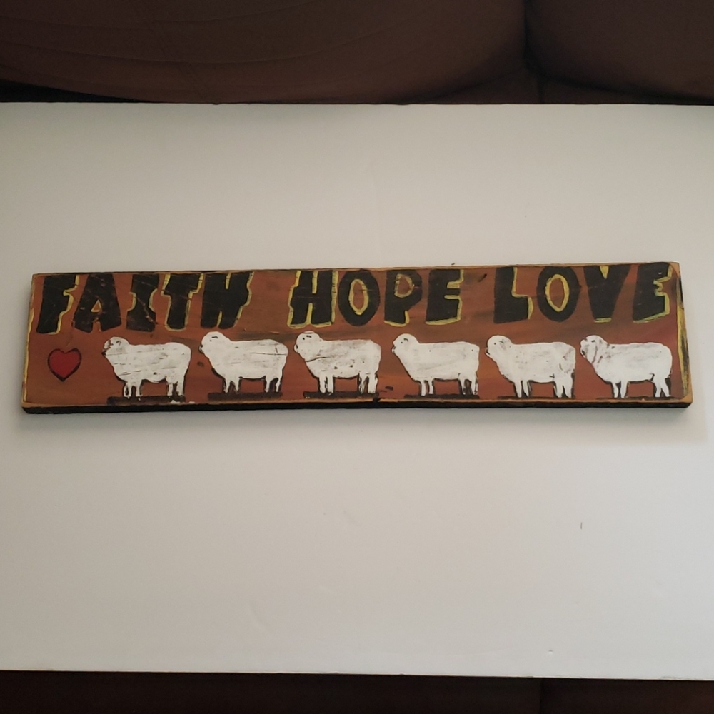 Rustic Farmhouse Sign Faith Hope Love Old Board.